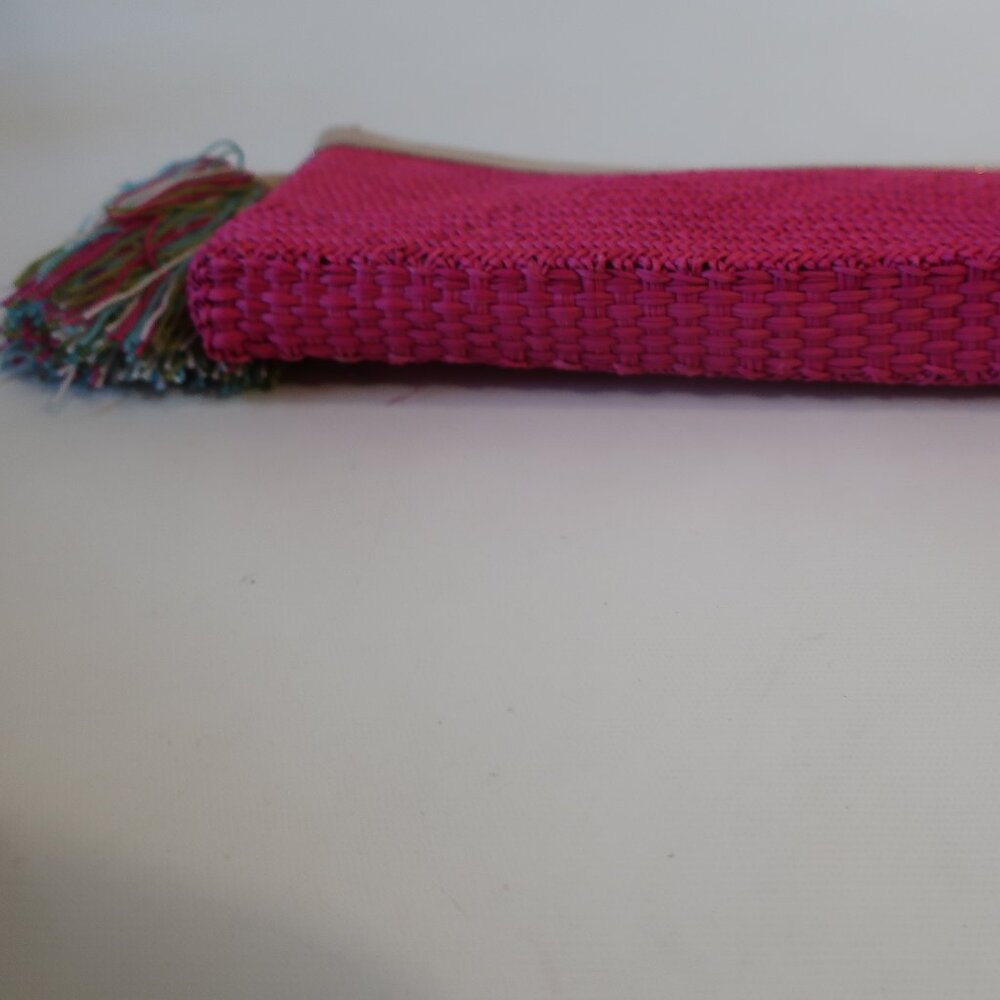 NWT Womens Teiruma Handcraft Pink Gold Woven Zip Carmen Clutch Bag * - Picture 8 of 10